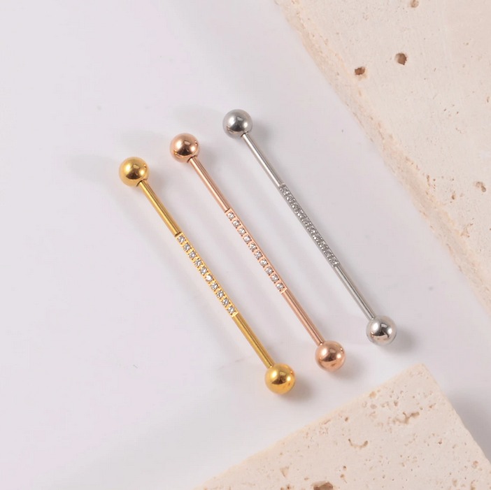 1PC 14G Surgical Steel Semi-Pave Zircon Helix Industrial Barbell Piercing - Image 4