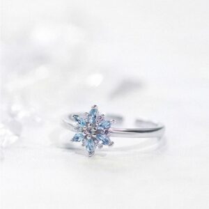 Delicate 925 Sterling Silver Sky-Blue Zircon Eternity Snowflake Ring