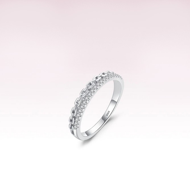 Elegant 925 Sterling Silver Sparkling Zircon Chain Stackable Ring - Image 3