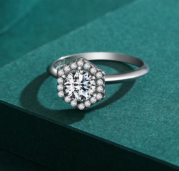 925 Sterling Silver Hexagon Spark Dazzling Zirconia Ring