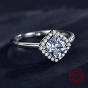 Elegant 925 Sterling Silver Square Cushion Cut Zirconia Ring