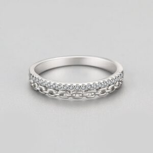 Elegant 925 Sterling Silver Sparkling Zircon Chain Stackable Ring