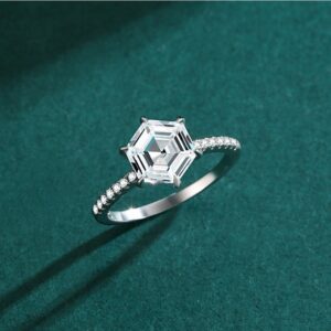 Exquisite 925 Sterling Silver Dazzling 3CT Spider Webbed Hexagon Ring