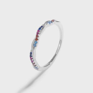 Exquisite 925 Sterling Silver Semi-Pave Twisted Rainbow Zirconia Ring
