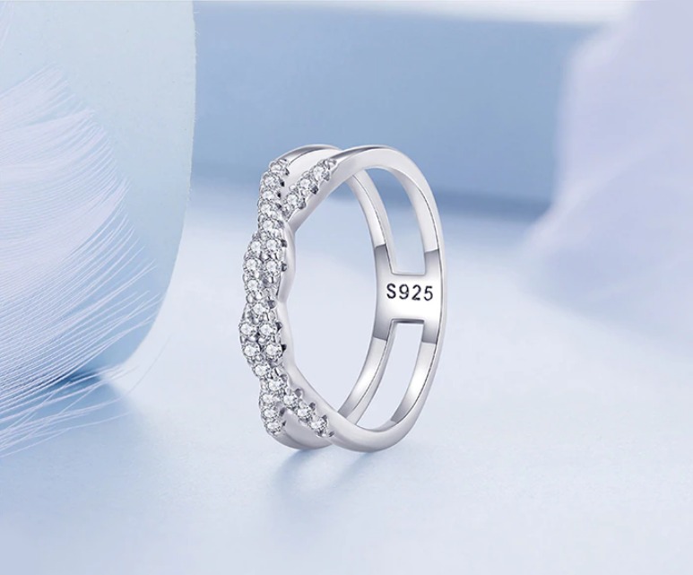 Platinum 925 Sterling Silver Interweave Twisted Double-Layer Zircon Ring - Image 3
