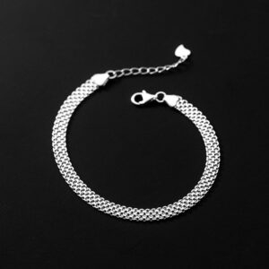 Authentic 18K 925 Sterling Silver Flat Royalty Link 4.5mm Bracelet