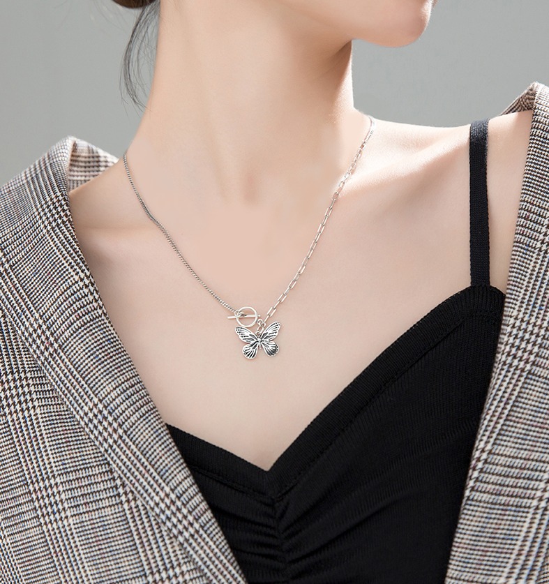 Authentic 18K 925 Sterling Thai Silver Butterfly Spawn Pendant Chain Necklace - Image 5