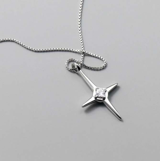 Elegant 18K 925 Sterling Silver Single Zirconia Star Pendant Necklace - Image 2
