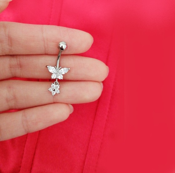 1PC 14G Surgical Steel New Zirconia Butterfly Navel Piercing - Image 2