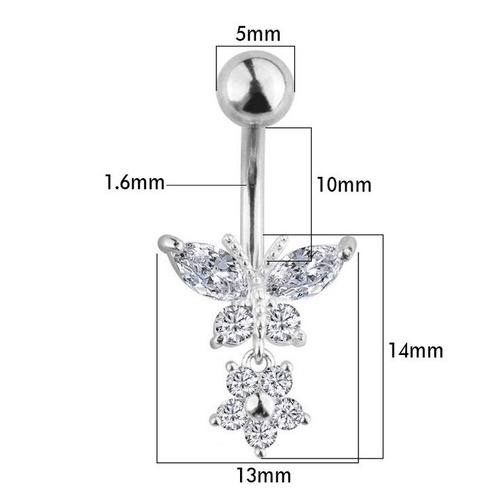 1PC 14G Surgical Steel New Zirconia Butterfly Navel Piercing - Image 4