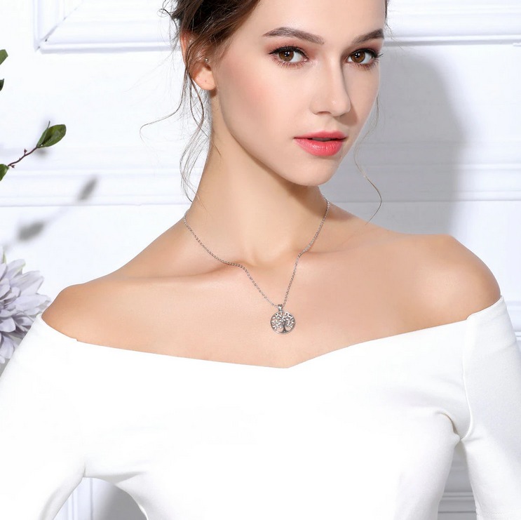 Elegant 925 Sterling Silver Tree of Life AAA+ Zirconia Pendant Necklace - Image 2