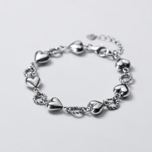 Authentic 18K 925 Sterling Thai Silver Romantic Heart Twist Ring Bracelet