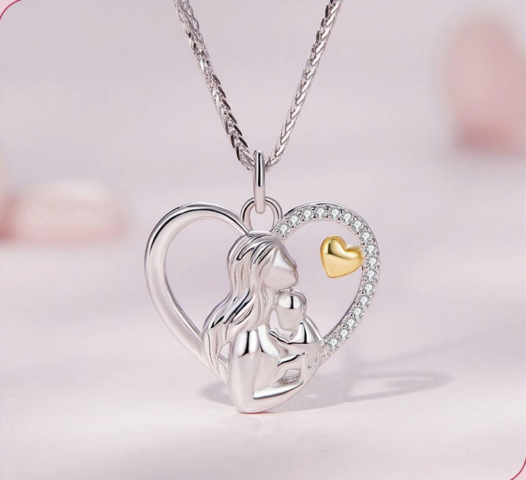 Platinum 925 Sterling Silver Mother Loves Child Heart Pendant Necklace - Image 3