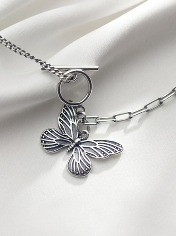 Authentic 18K 925 Sterling Thai Silver Butterfly Spawn Pendant Chain Necklace - Image 4