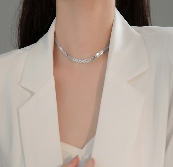 Authentic 18K 925 Sterling Silver Flat Royalty Link 4.5mm Choker - Image 2