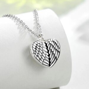925 Sterling Silver Angel Wings Keepsake Heart Locket + Cremation Ashes Urn