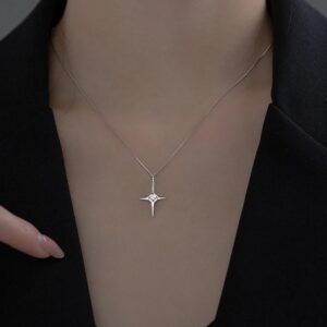 Elegant 18K 925 Sterling Silver Single Zirconia Star Pendant Necklace