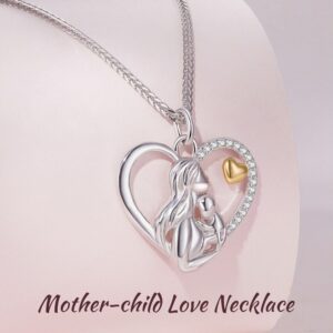Platinum 925 Sterling Silver Mother Loves Child Heart Pendant Necklace
