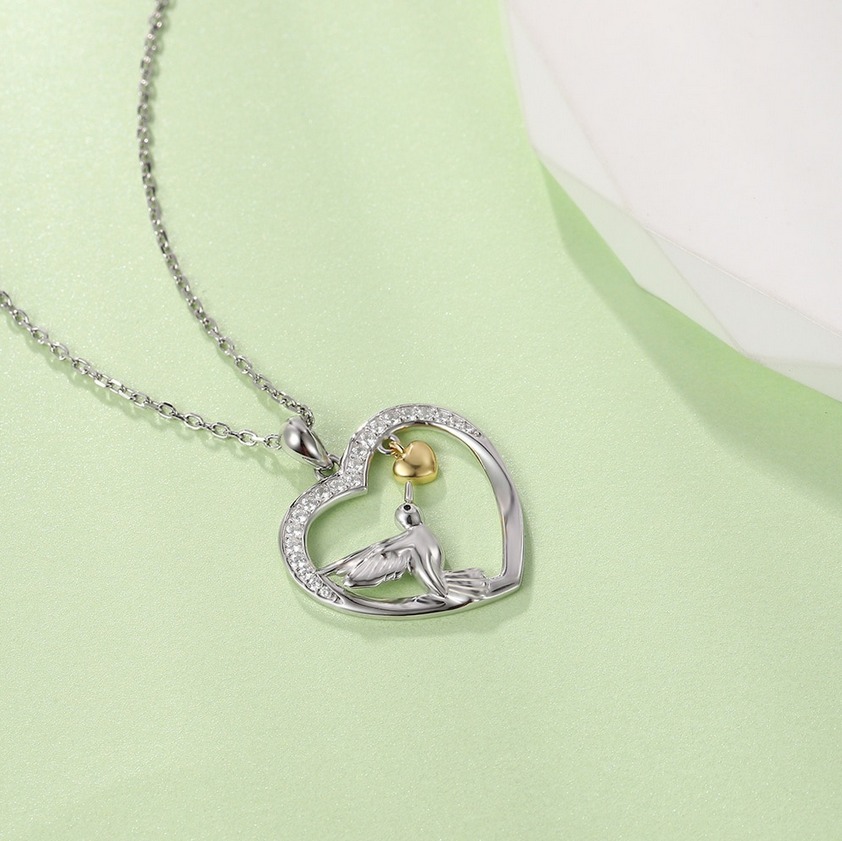 Genuine 18K 925 Sterling Silver Hummingbird's Heart Dazzling Pendant Necklace - Image 3