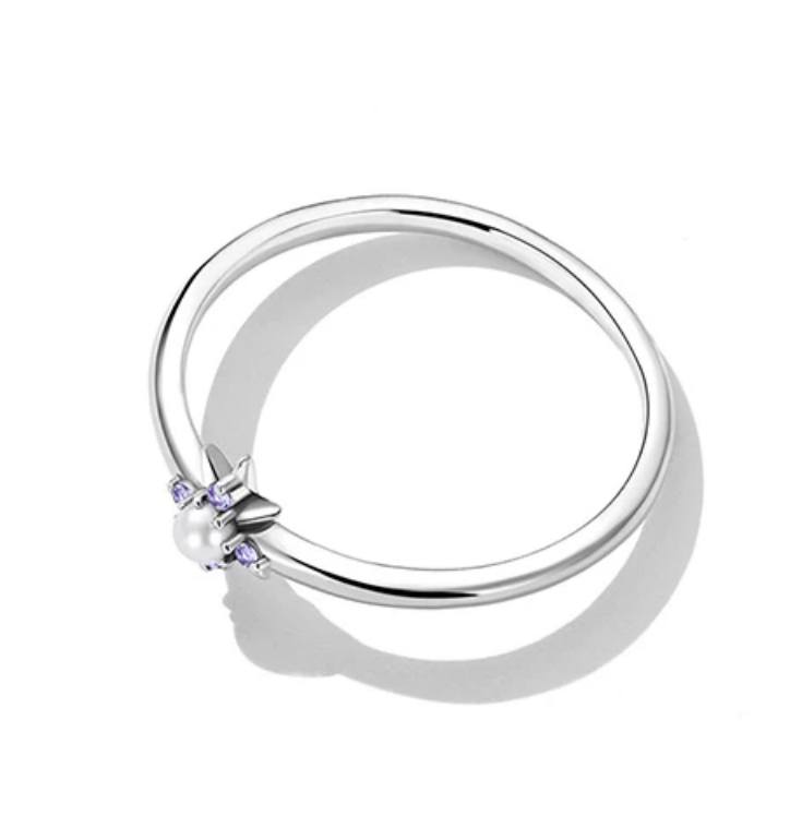 Elegant 925 Sterling Silver Purple Shining Star Shell Bead Ring - Image 4