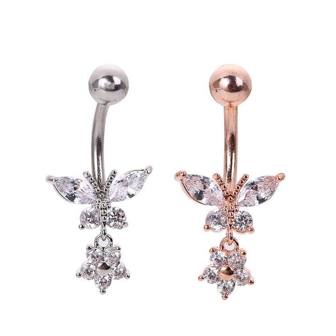 1PC 14G Surgical Steel New Zirconia Butterfly Navel Piercing
