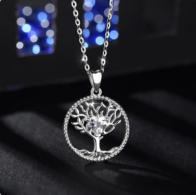 Exquisite 925 Sterling Silver Tree of Life Dazzling Flame Pendant Necklace