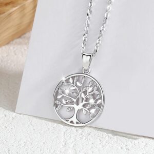 Elegant 925 Sterling Silver Tree of Life AAA+ Zirconia Pendant Necklace