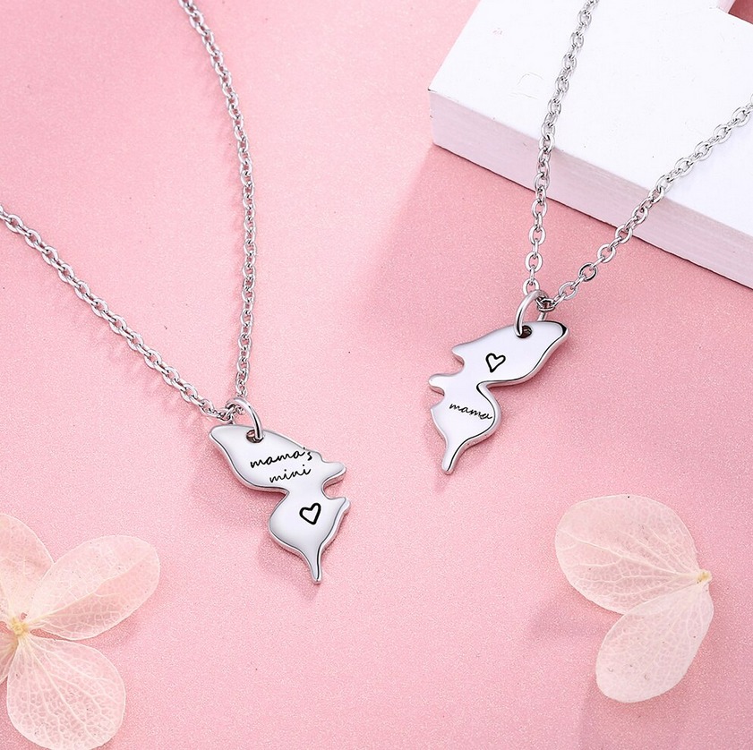 Exquisite 925 Sterling Silver Mother & Daughter Puzzle Engrave Butterfly Pendant - Image 2