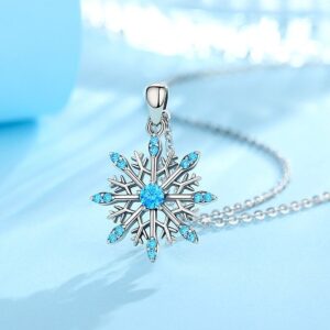 Exquisite 925 Sterling Silver Blue/White Crystal Snowflake Pendant Necklace