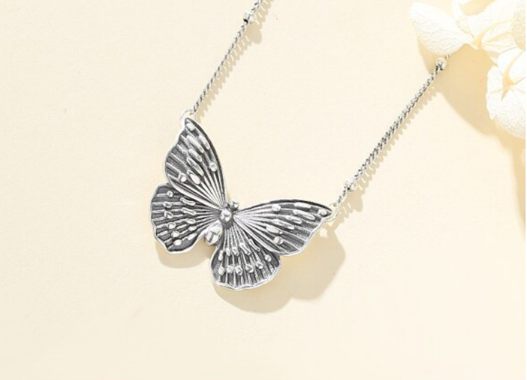Authentic 18K 925 Sterling Thai Silver Butterfly Spawn Pendant Chain Necklace - Image 2