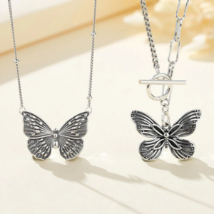 Authentic 18K 925 Sterling Thai Silver Butterfly Spawn Pendant Chain Necklace