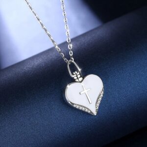Exquisite 925 Sterling Silver Forever In My Heart Cremation Urn Cross Pendant
