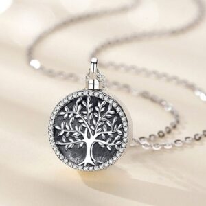 Vintage 925 Sterling Silver Tree of Life Cremation Urn Crystal Pendant Necklace