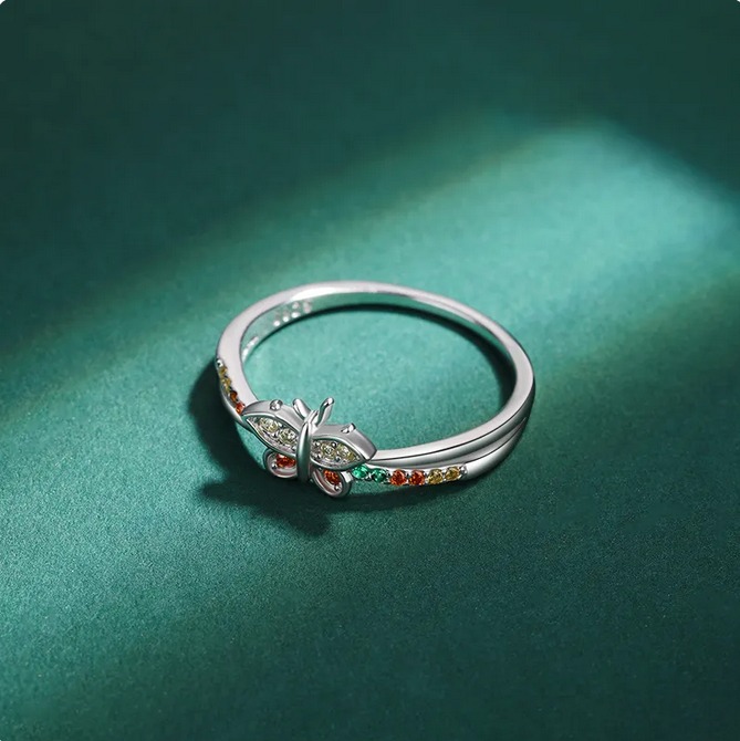 Elegant 925 Sterling Silver Creative Rainbow Zirconia Butterfly Ring - Image 4