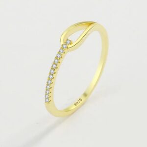 Elegant 14K 925 Sterling Silver Delicate Zircon Thread Needle Eye Ring