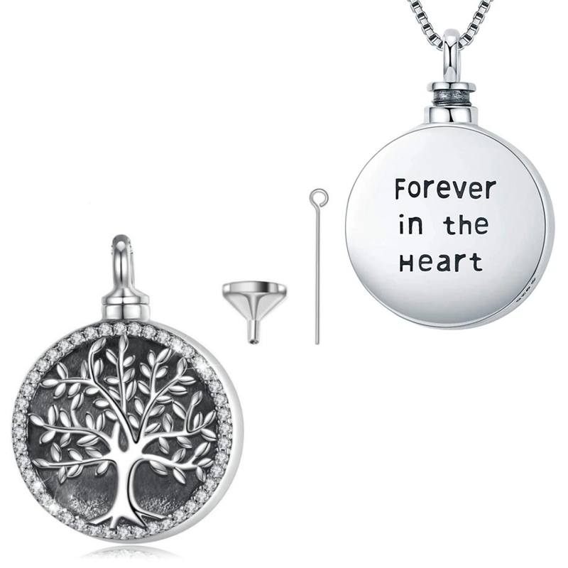 Vintage 925 Sterling Silver Tree of Life Cremation Urn Crystal Pendant Necklace - Image 4