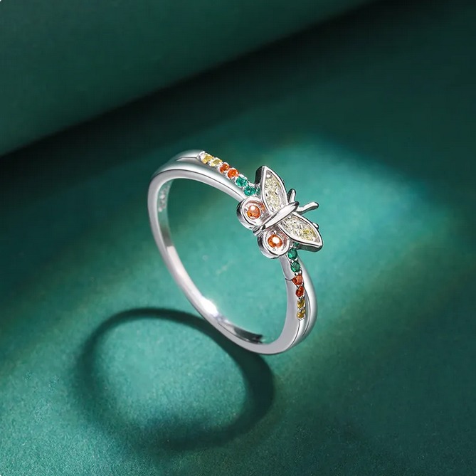 Elegant 925 Sterling Silver Creative Rainbow Zirconia Butterfly Ring - Image 3