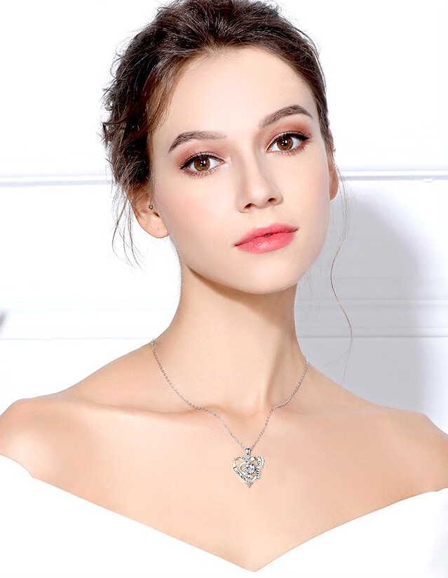 Elegant 925 Sterling Silver Heart 2 Heart Zirconia Pendant Necklace - Image 2