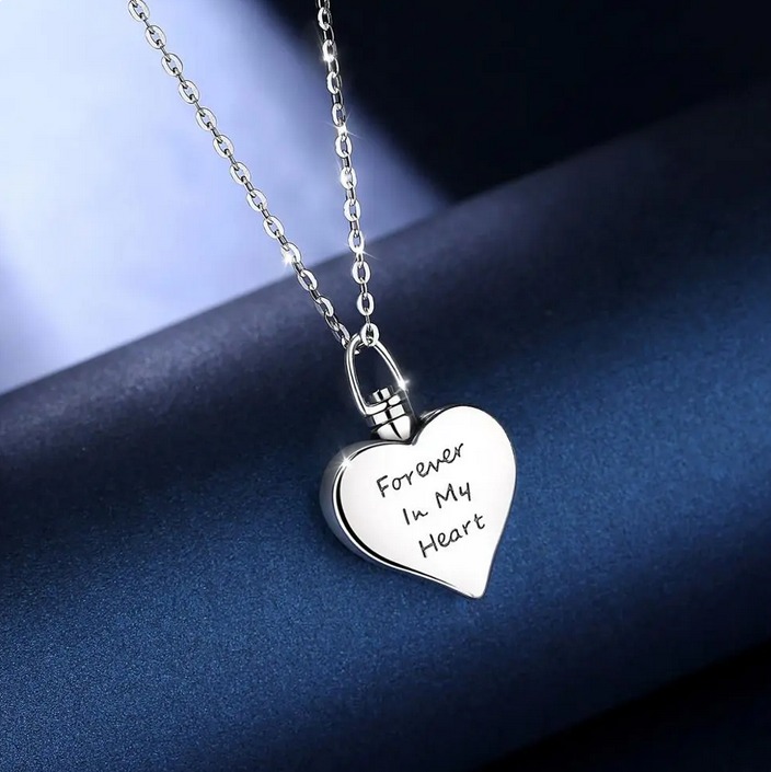 Exquisite 925 Sterling Silver Forever In My Heart Cremation Urn Cross Pendant - Image 2