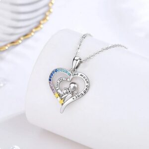 Elegant 925 Sterling Silver Mother & Baby Crystal Heart Pendant Necklace