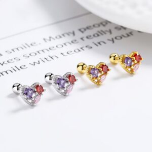 Luxury 18K 925 Sterling Silver Sparkling Gems Heart Stud Earrings
