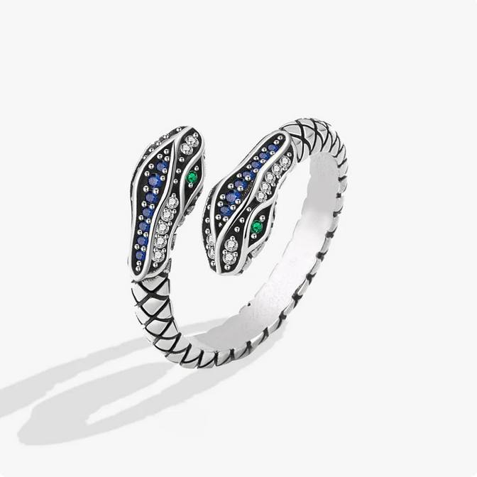 Sterling Silver Plated Retro Texture Adjustable Snake Ring (Size 6-9)