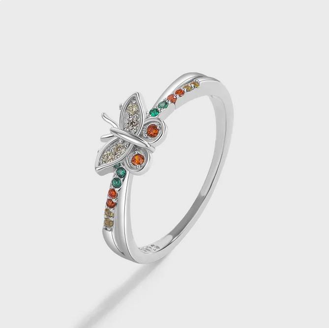 Elegant 925 Sterling Silver Creative Rainbow Zirconia Butterfly Ring - Image 5