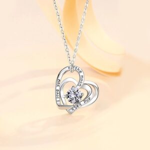 Elegant 925 Sterling Silver Heart 2 Heart Zirconia Pendant Necklace