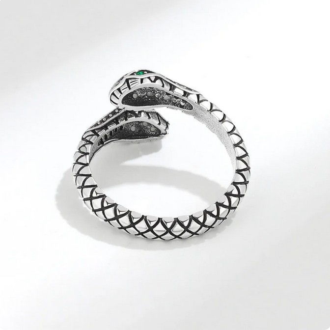 Sterling Silver Plated Retro Texture Adjustable Snake Ring (Size 6-9) - Image 4