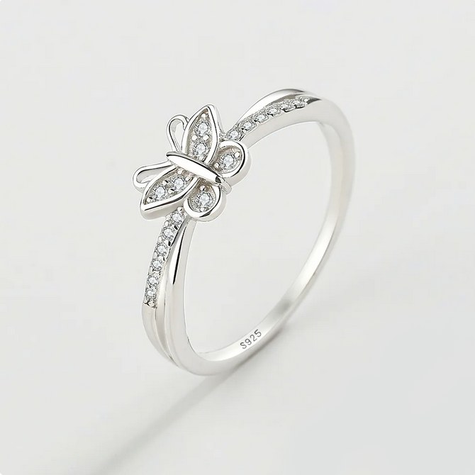 Classic 925 Sterling Silver Gentle Creative Zircon Butterfly Ring - Image 5
