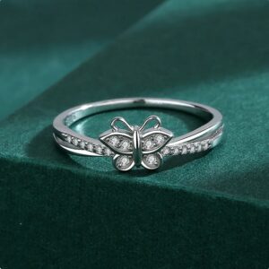 Classic 925 Sterling Silver Gentle Creative Zircon Butterfly Ring