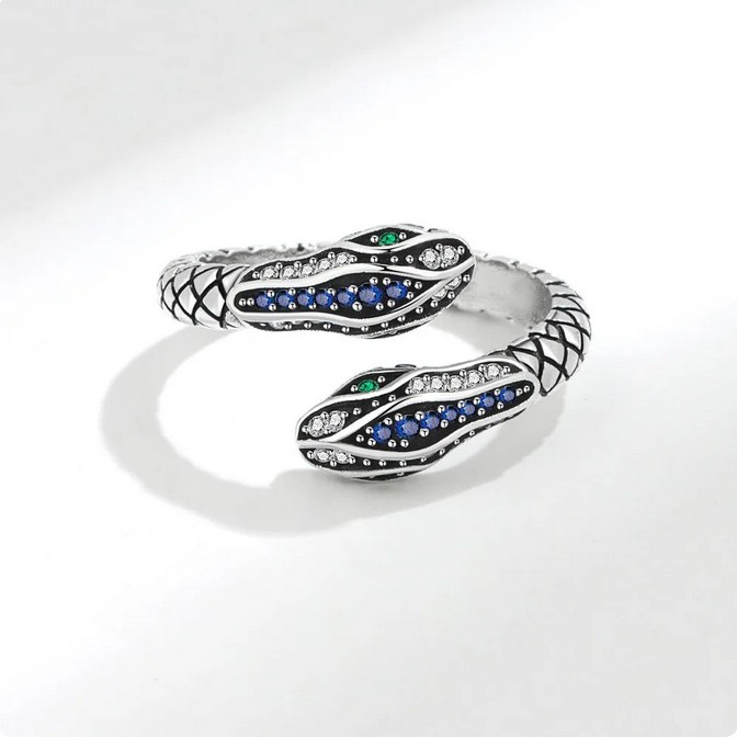 Sterling Silver Plated Retro Texture Adjustable Snake Ring (Size 6-9) - Image 3