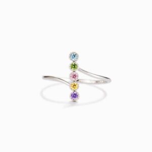 Delicate 925 Sterling Silver Rainbow Zircon Twist Pointer Ring