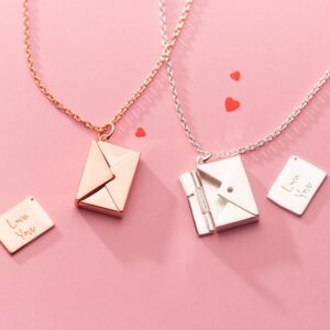 Genuine 18K 925 Sterling Silver Secret "Love You" Message Envelope Locket Choker